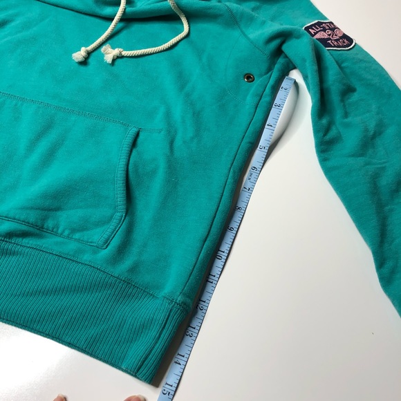 Old Navy Turquoise Varsity Soft Pullover Sweatshirt Kangaroo Pouch Hoodie - Picture 8 of 9